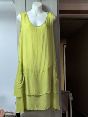 Lime Green Sleeveless Layered Shift Dress
